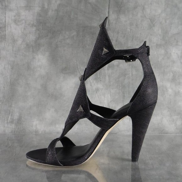 NIB Sigerson Morrison MARINO Embossed Black Leather Ankle Strap Sandals 7.5 - Picture 2 of 12